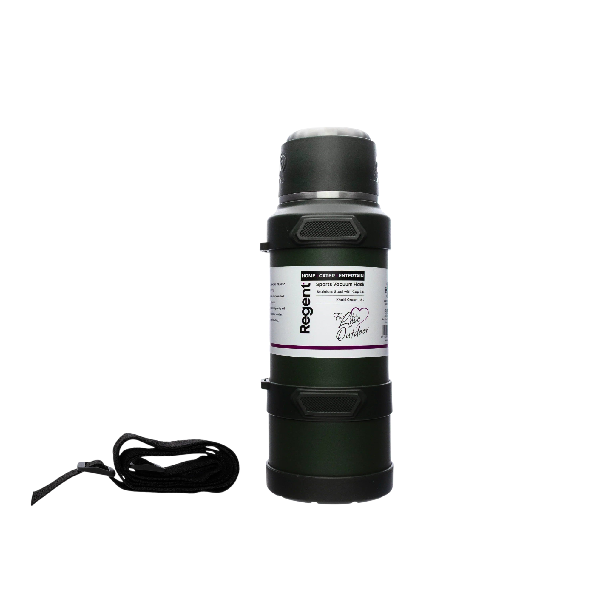 Regent Khaki Green Large Vacuum Flask Stainless Steel With Cup and Lid 2L