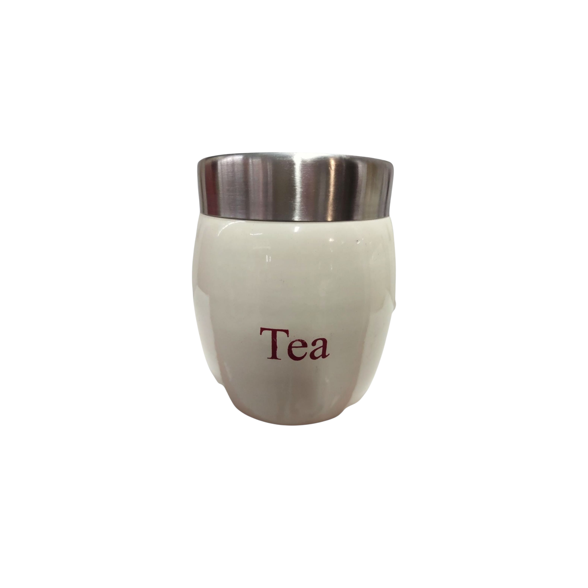 Vintage Tin Canister Set Tea-Coffee-Sugar Barrel Shaped Jar Cream with S/S Lid 3pc