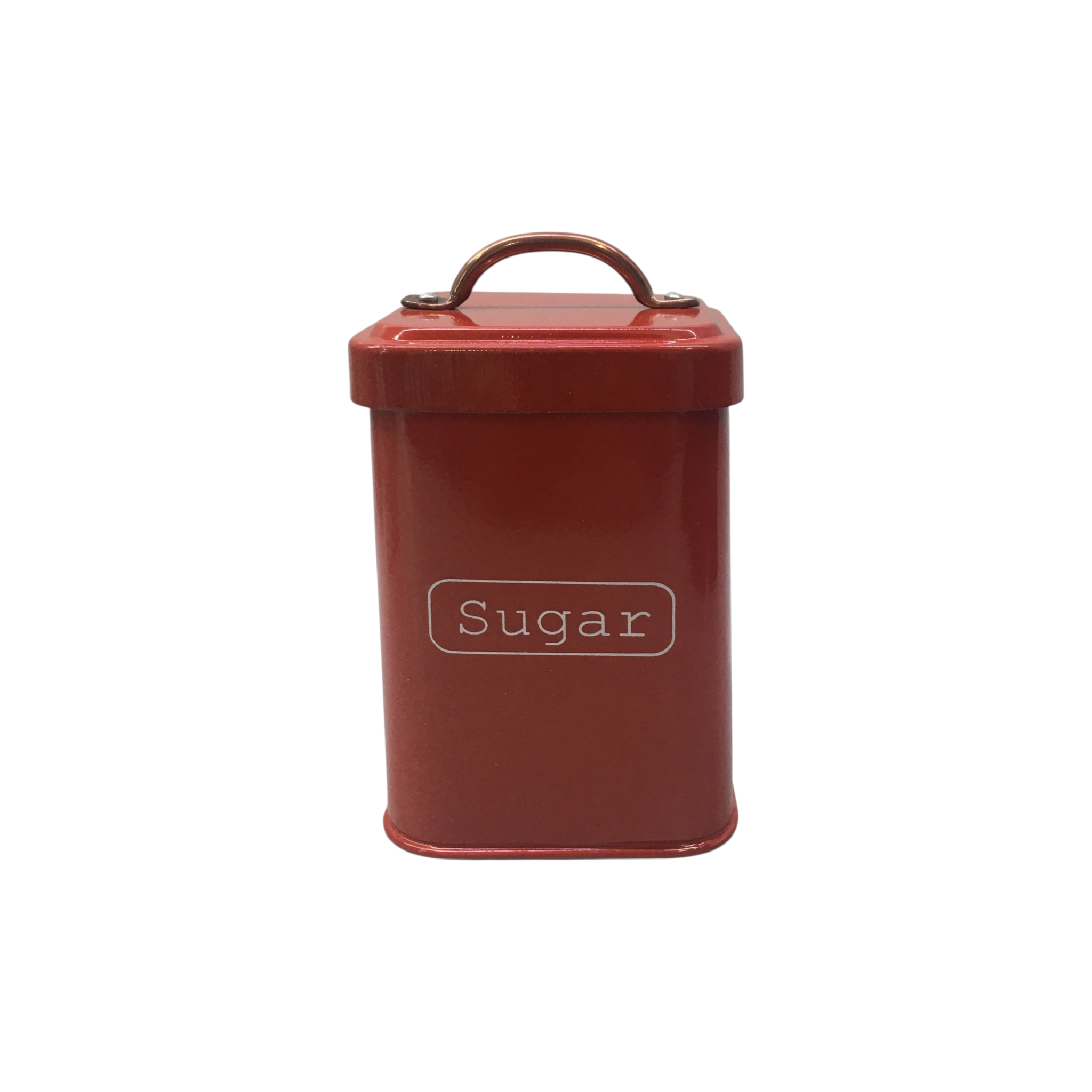 Storage Canister Tin Tea-Coffee-Sugar - Red with Bronze Handle