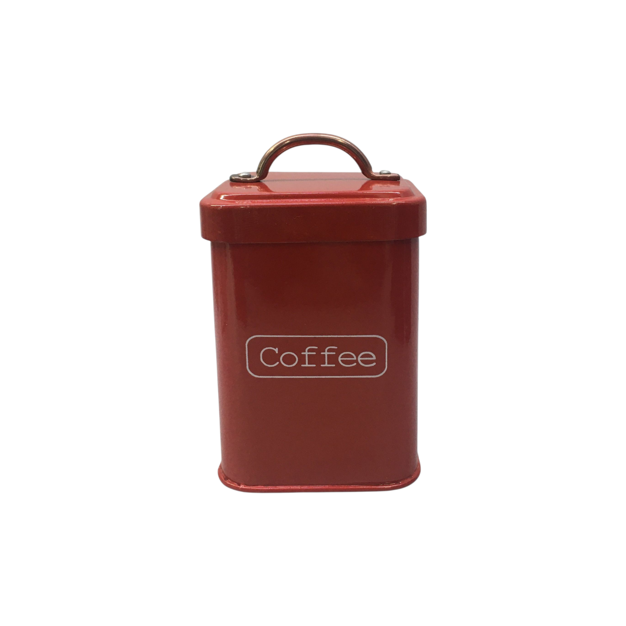 Storage Canister Tin Tea-Coffee-Sugar - Red with Bronze Handle