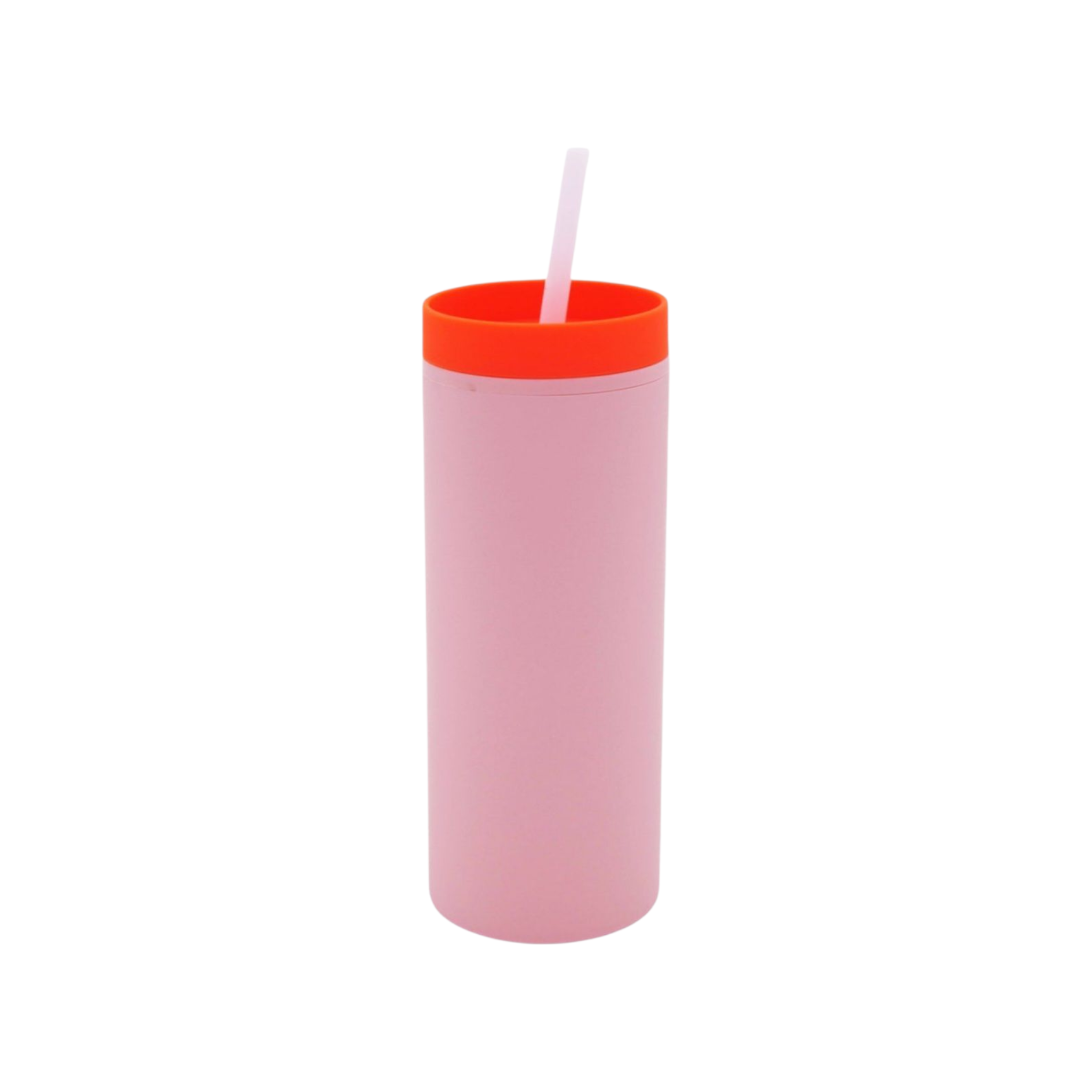 473ml Skinny Drinking Tumbler Acrylic Reusable with Inverted Color Lid and Straw 7x21cm