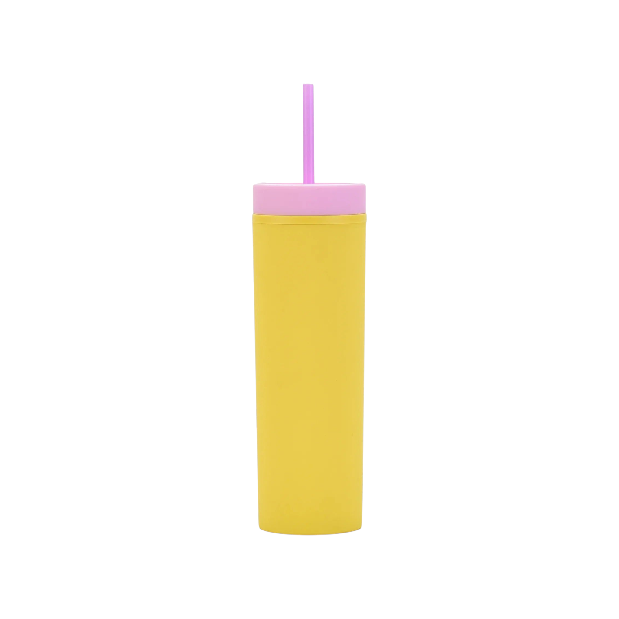 473ml Skinny Drinking Tumbler Acrylic Reusable with Inverted Color Lid and Straw 7x21cm