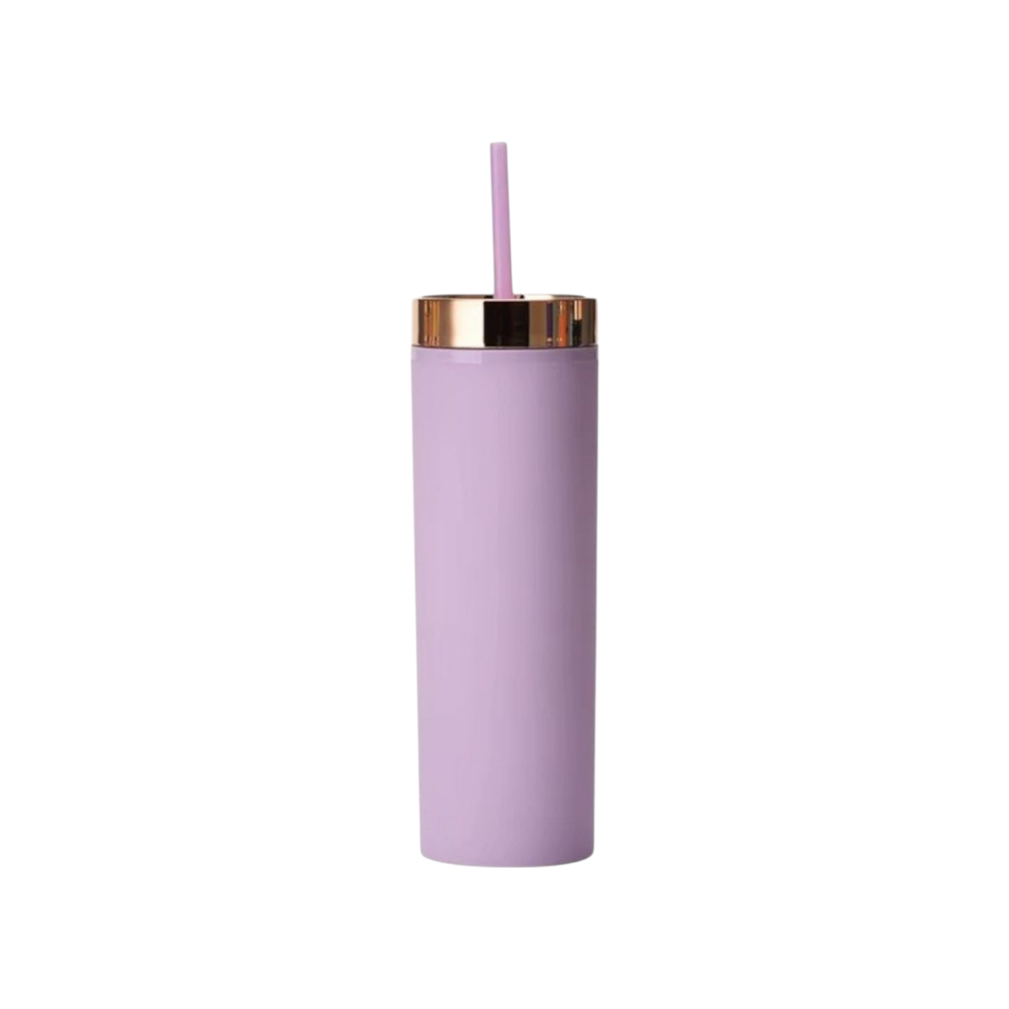 473ml  Skinny Drinking Tumbler Acrylic Reusable with Rose Gold Lid & Straw 7x21cm