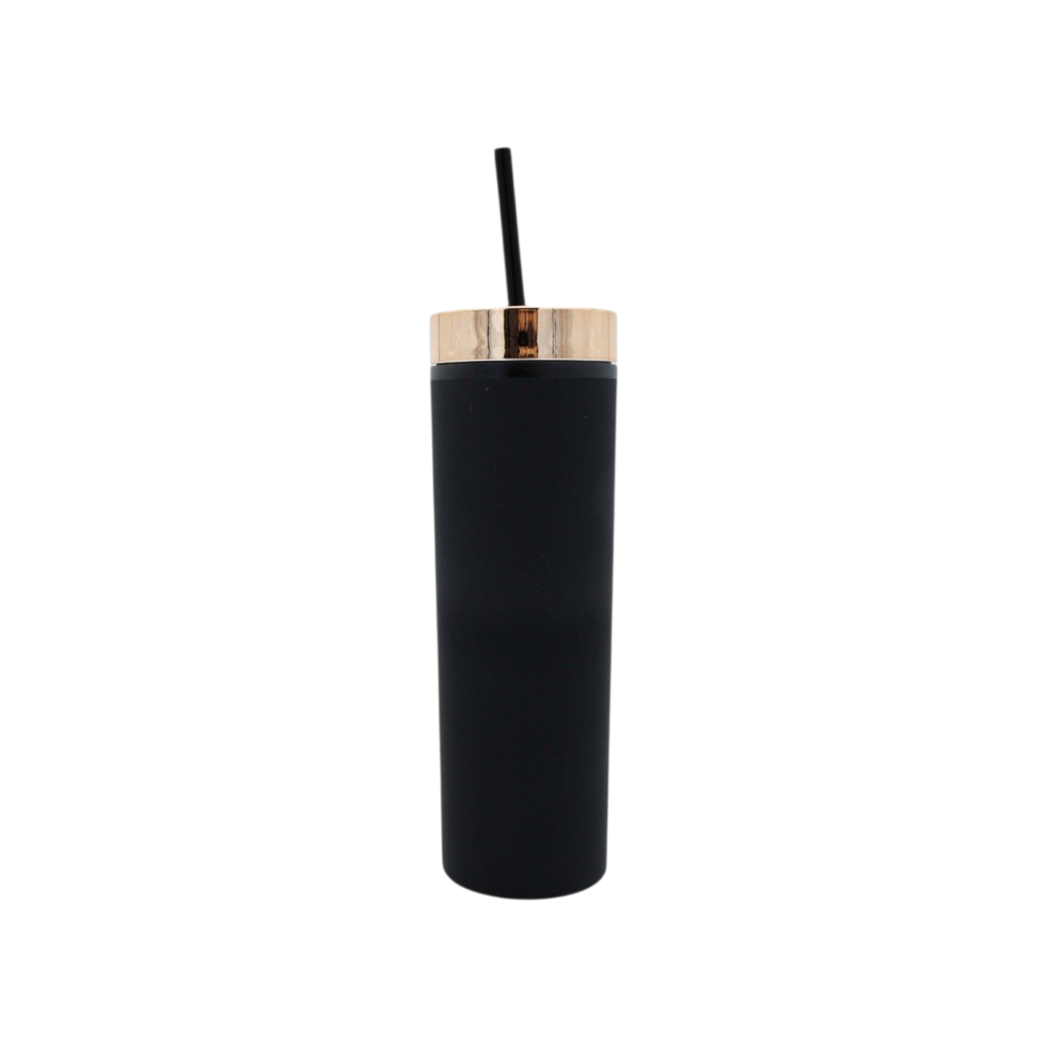 473ml  Skinny Drinking Tumbler Acrylic Reusable with Rose Gold Lid & Straw 7x21cm