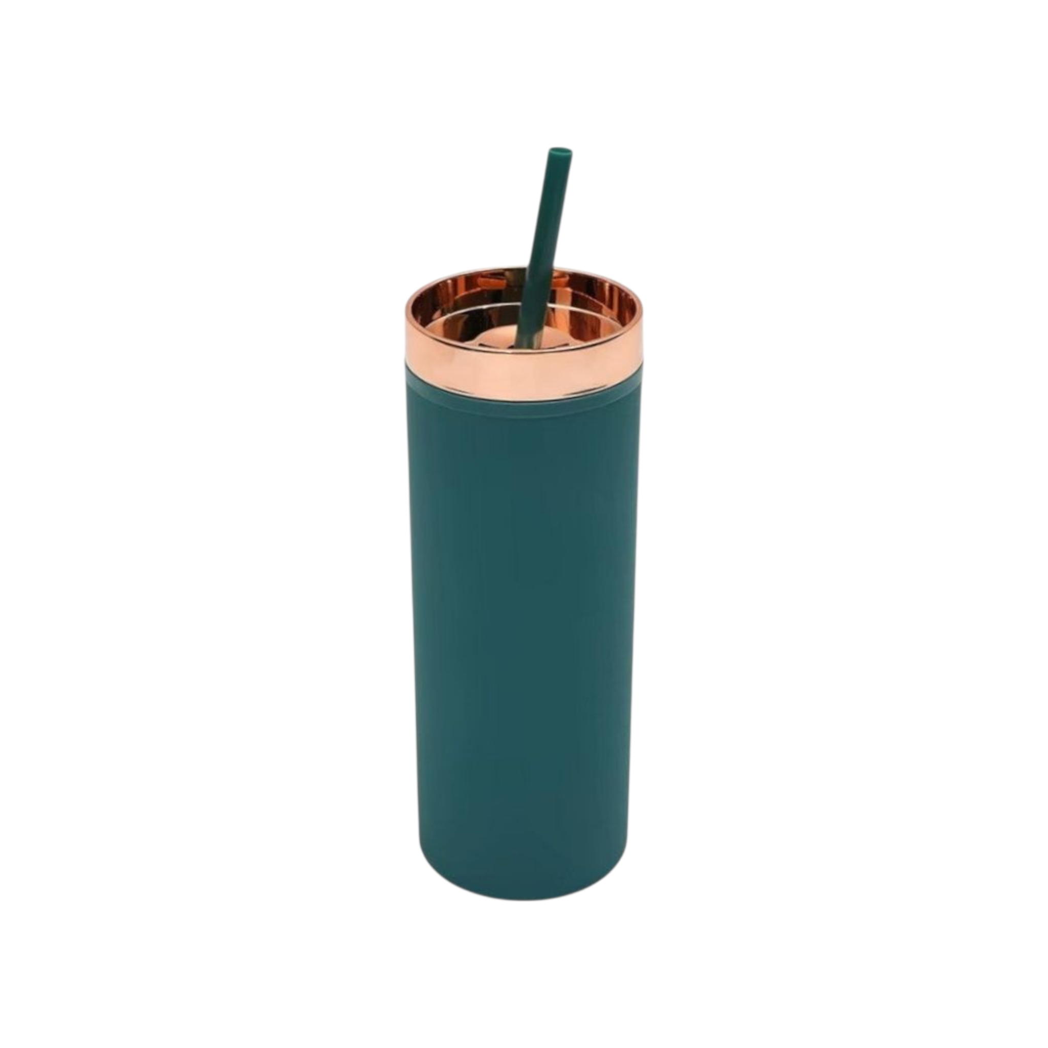 473ml  Skinny Drinking Tumbler Acrylic Reusable with Rose Gold Lid & Straw 7x21cm