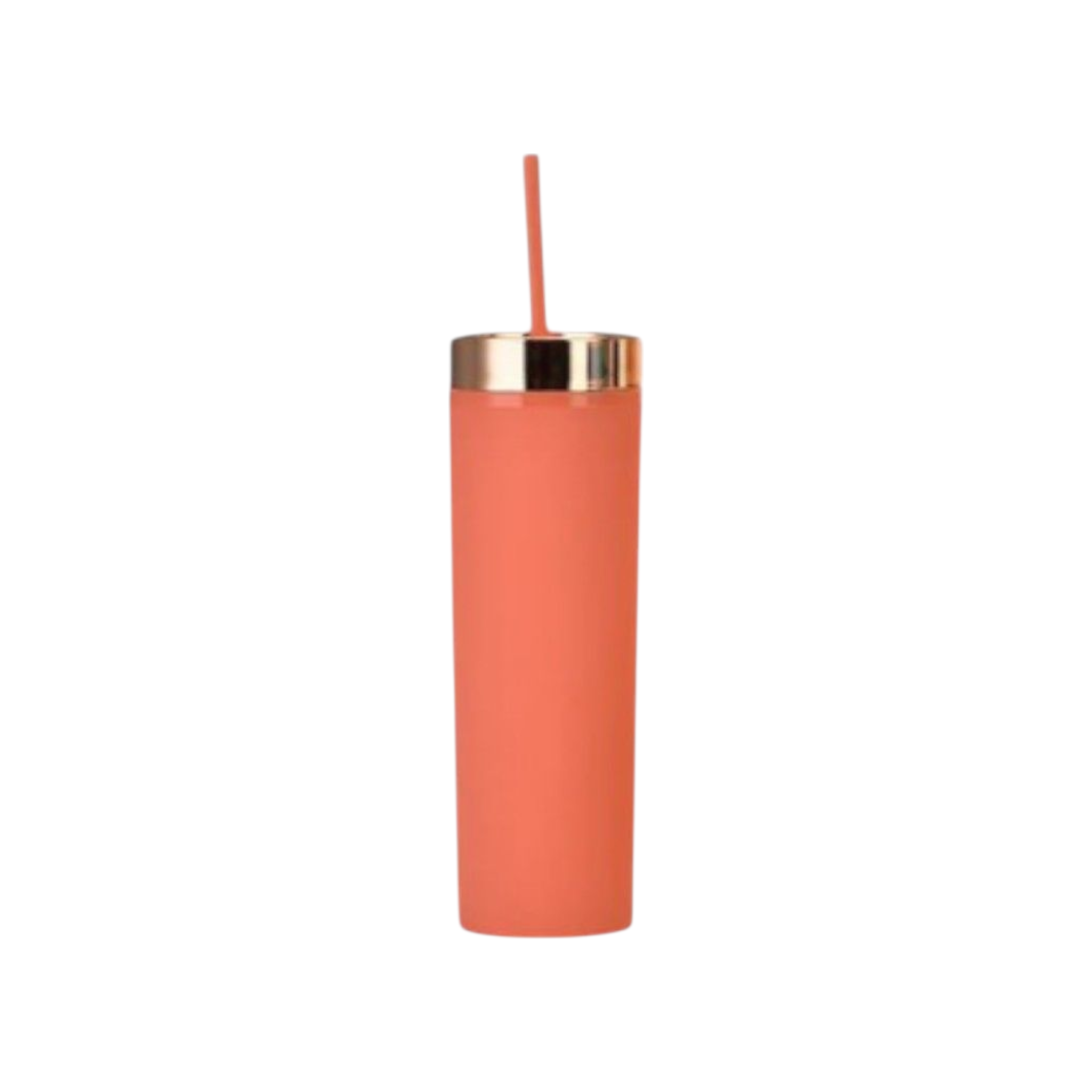 473ml  Skinny Drinking Tumbler Acrylic Reusable with Rose Gold Lid & Straw 7x21cm