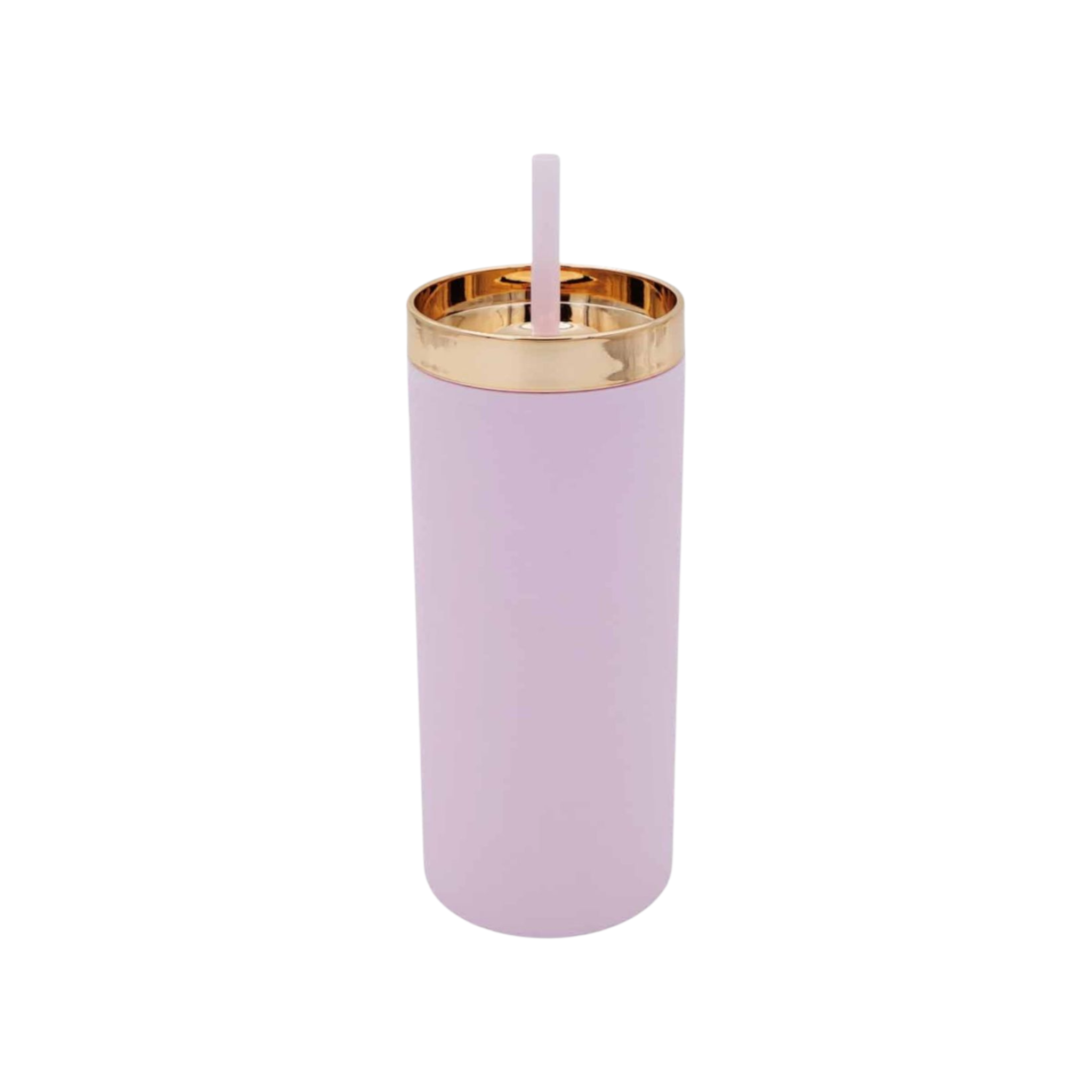 473ml  Skinny Drinking Tumbler Acrylic Reusable with Rose Gold Lid & Straw 7x21cm