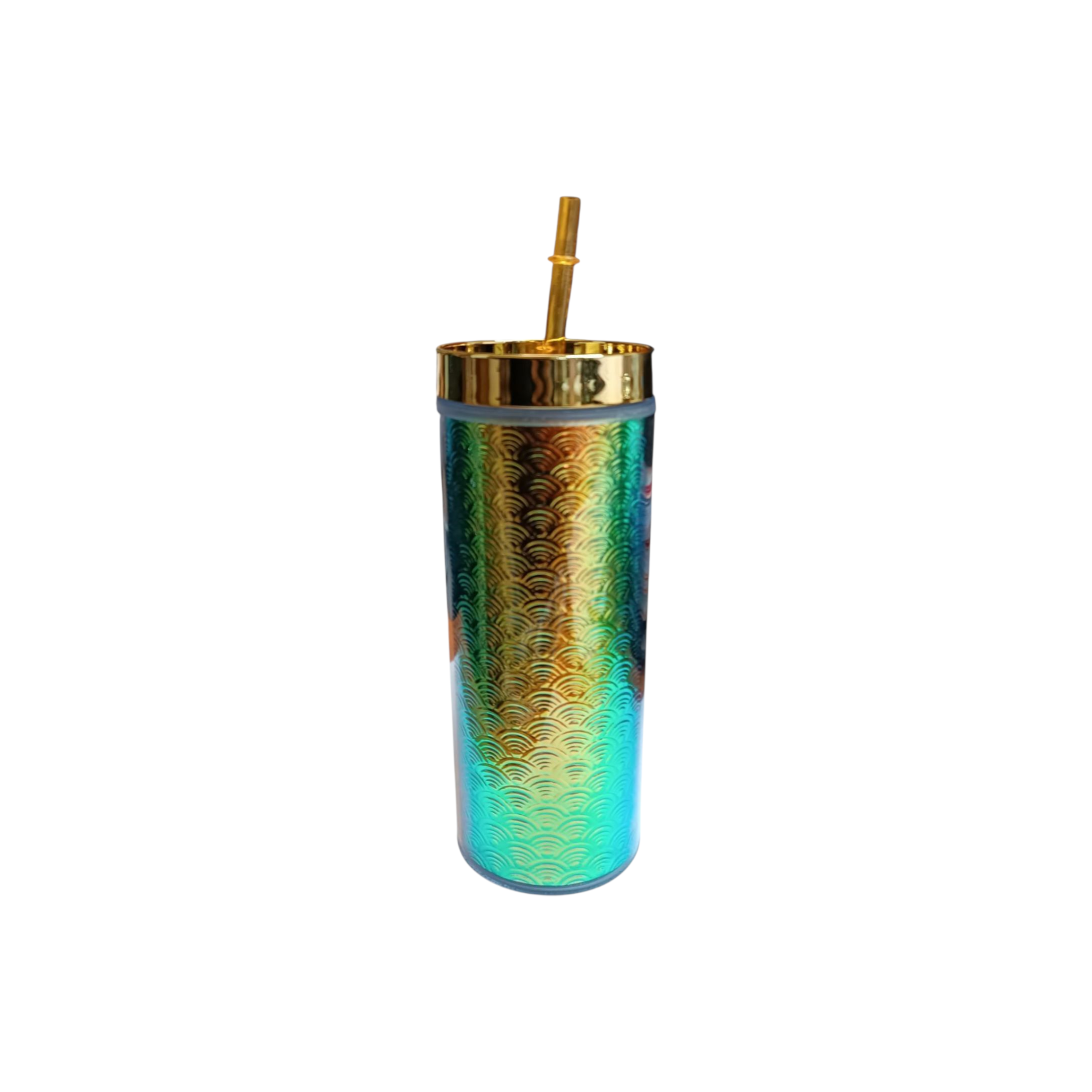 473ml  Skinny Iridescent Drinking Tumbler Acrylic Reusable with Lid & Straw 21x7cm
