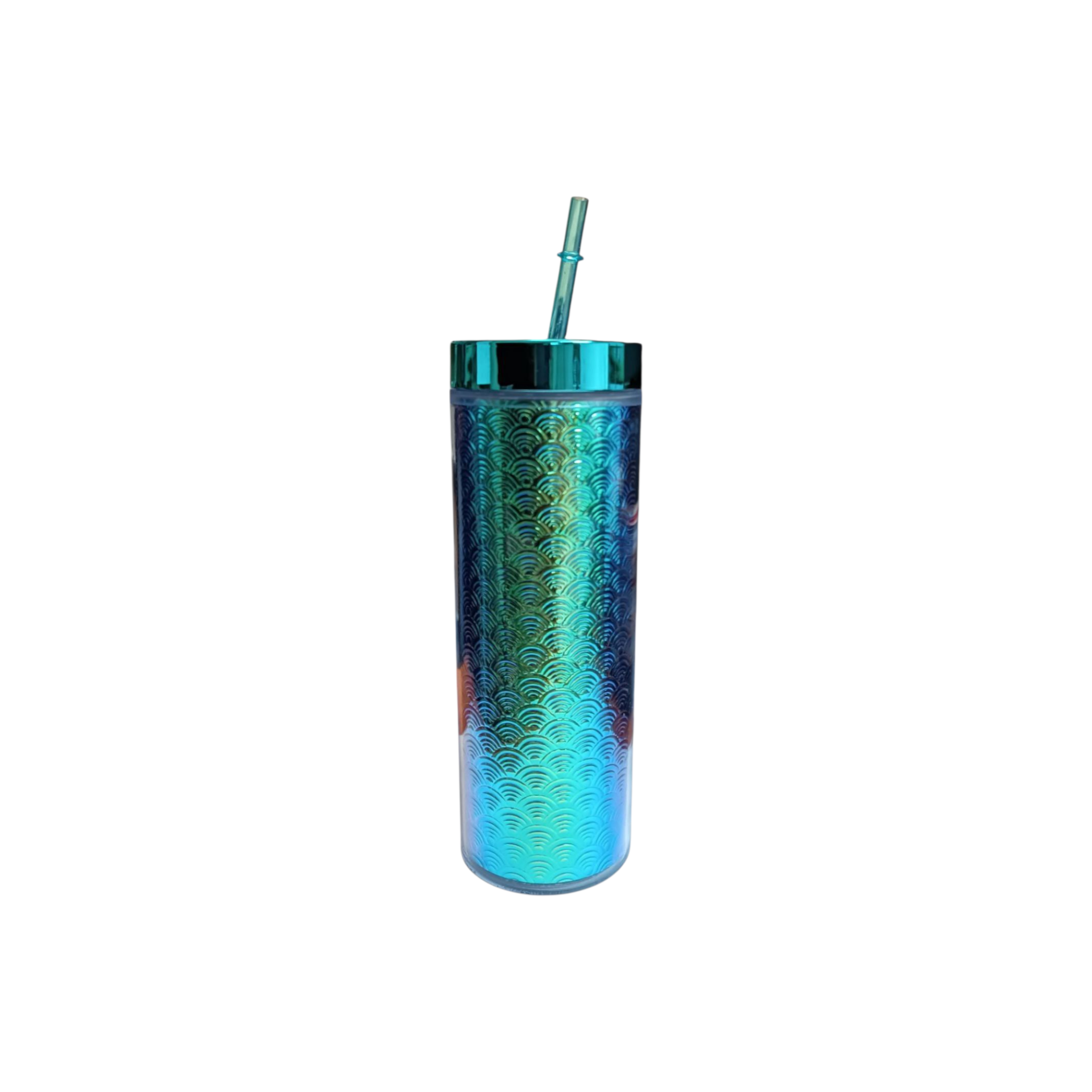 473ml  Skinny Iridescent Drinking Tumbler Acrylic Reusable with Lid & Straw 21x7cm