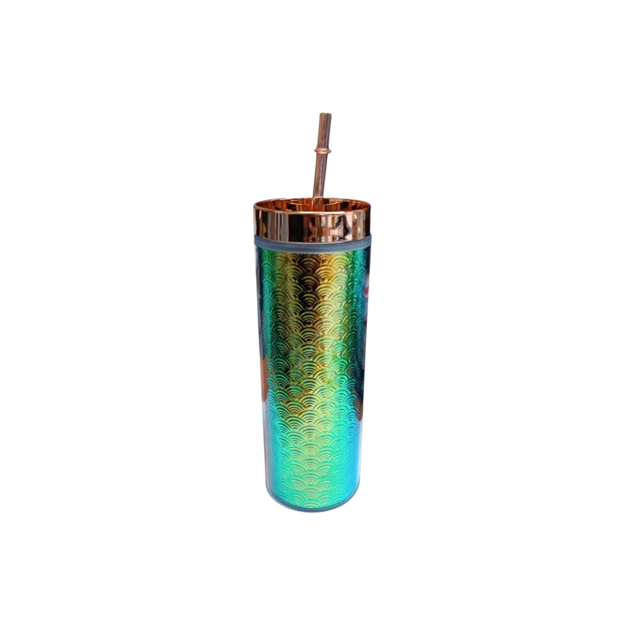 473ml  Skinny Iridescent Drinking Tumbler Acrylic Reusable with Lid & Straw 21x7cm