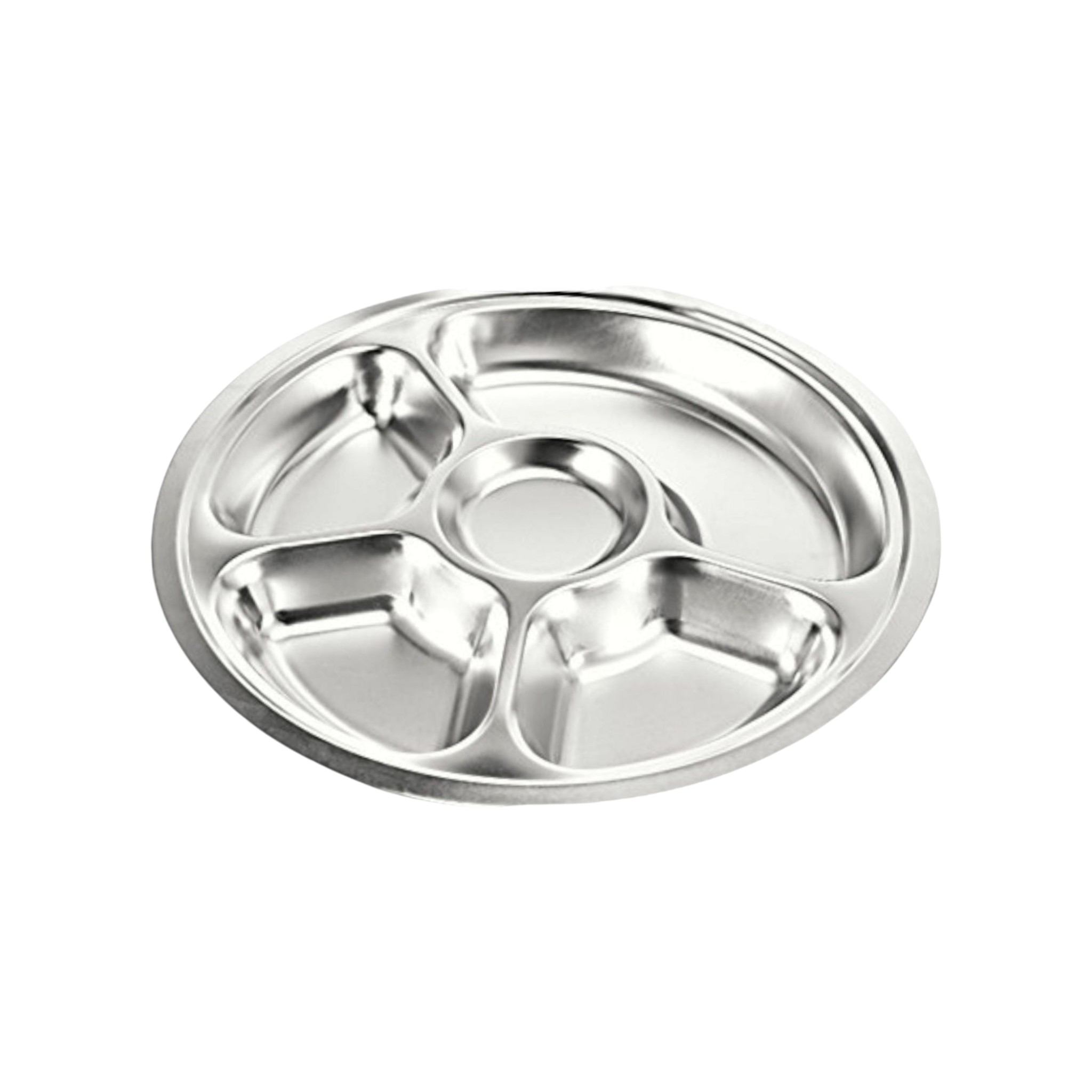 Canteen Lunch Tray Stainless Steel 5-Division Round - Cafeteria Feeding Plate