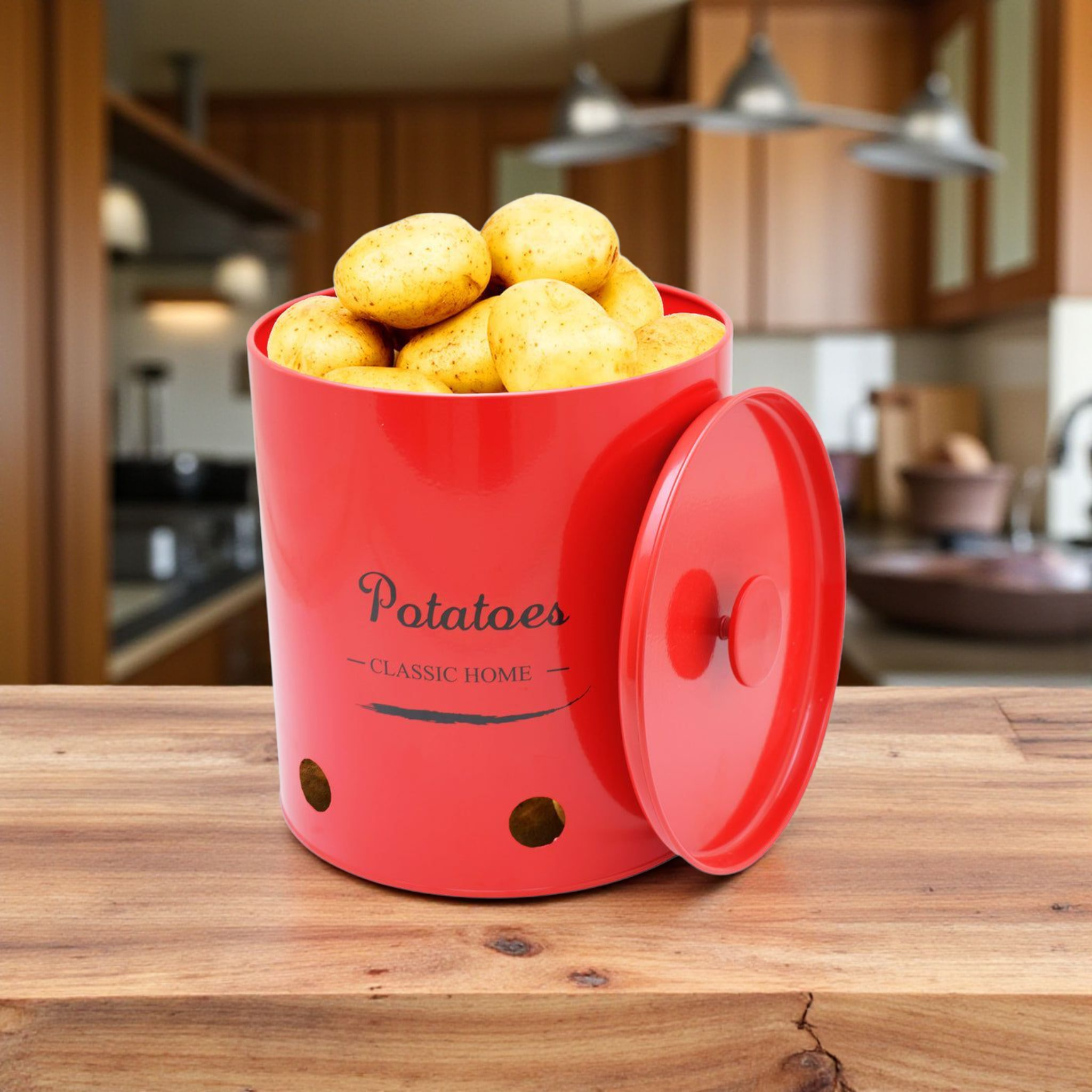 Retro Potato Tin Storage Container Red 27804
