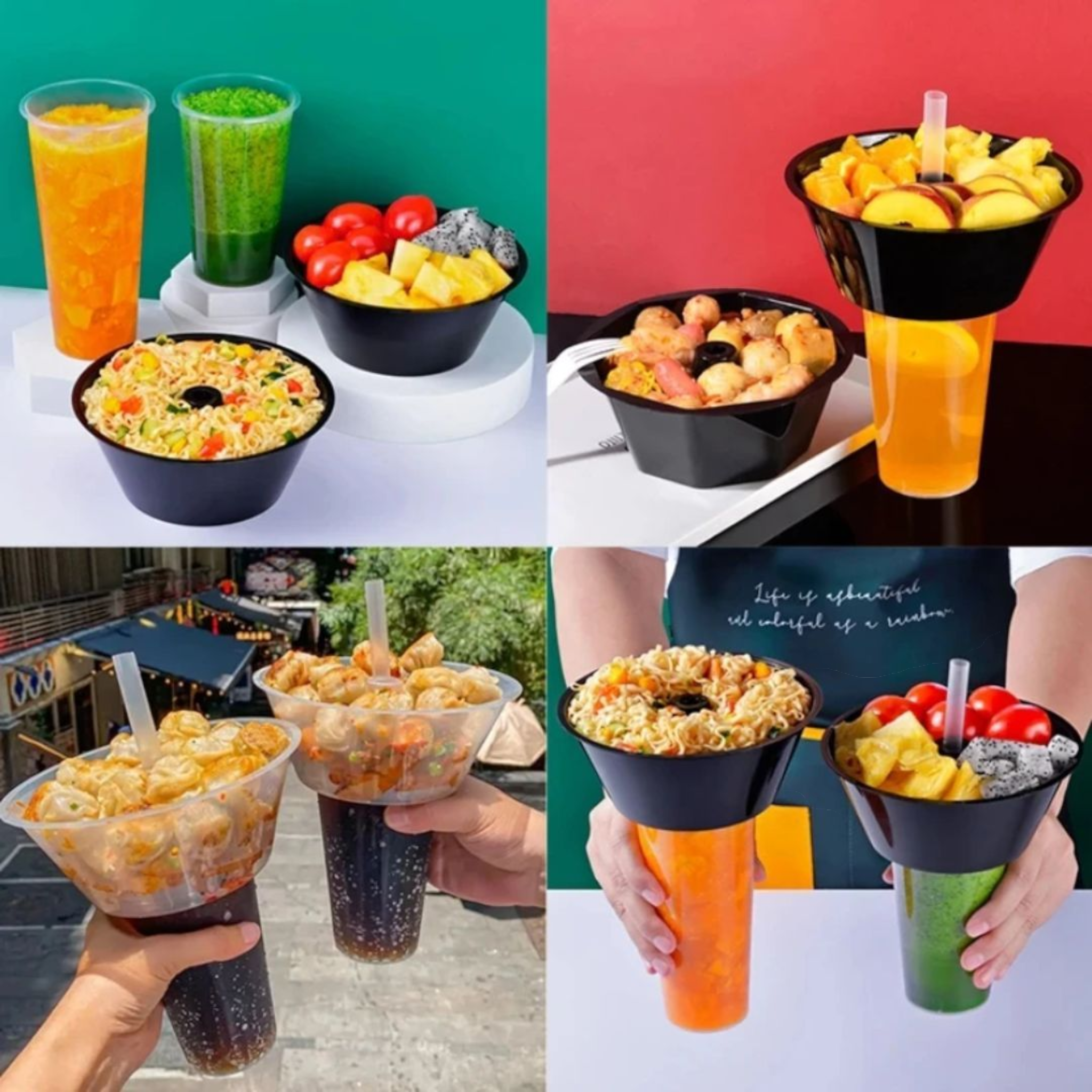 2-in-1 Snack & Drink Stadium Cup with Bowl & Straw Combo
