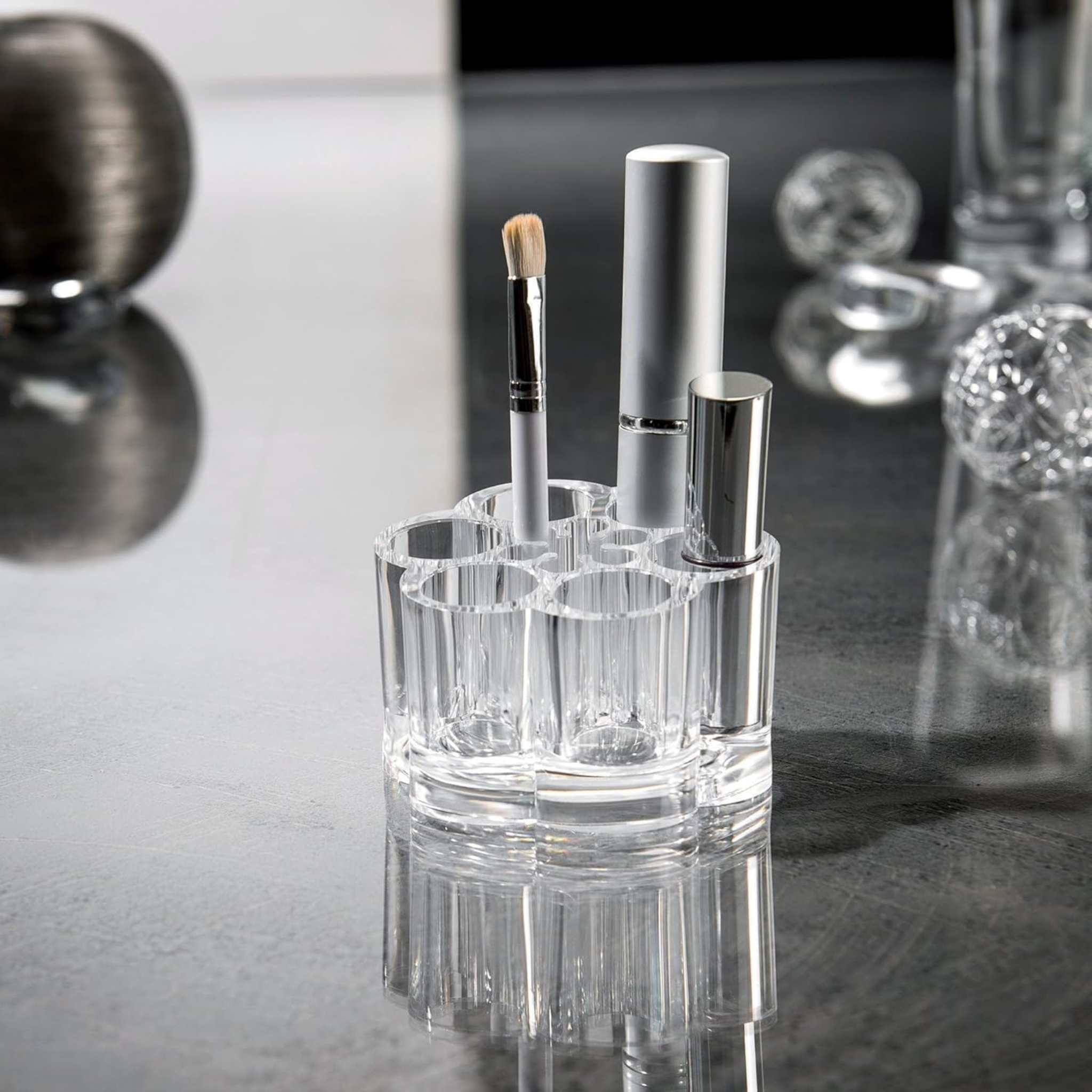 Modern Makeup Cosmetic  Organizer - Clear Plastic Flower Shape