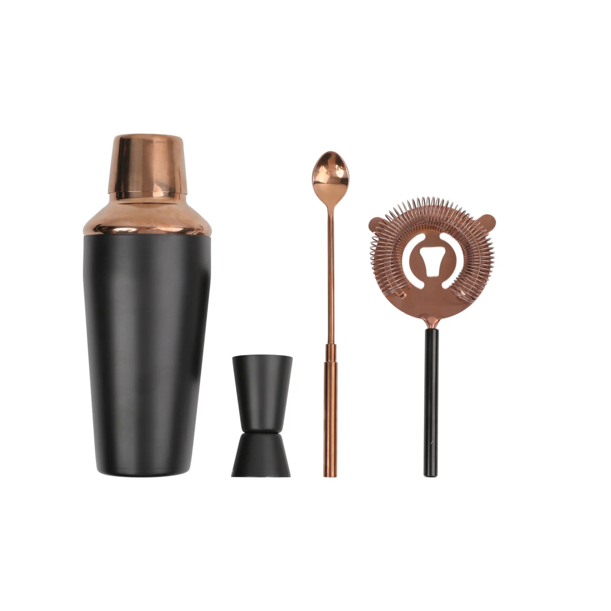 Bar Butler Cocktail Shaker Matte Black and Rose Gold 4pcs Bar Set 700ml