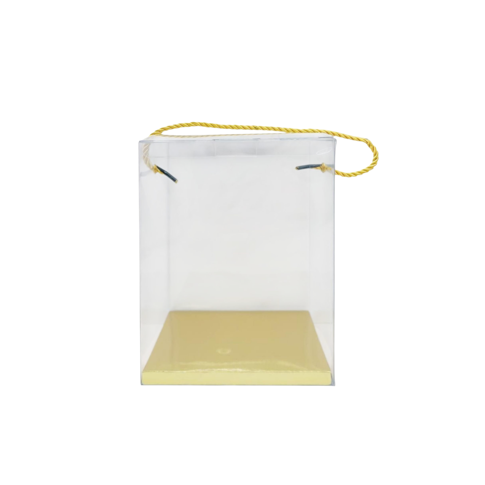 PVC Gift Box Transparent with Gold Cardboard Base & Rope String Handle 12pack