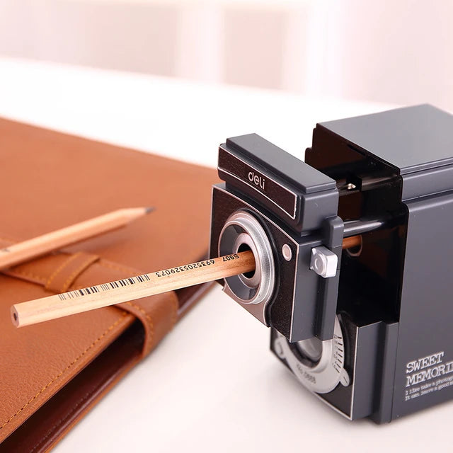 Deli Retro Sharpener- Mechencial Hand Rotary Sharpener Vintage Camera Style