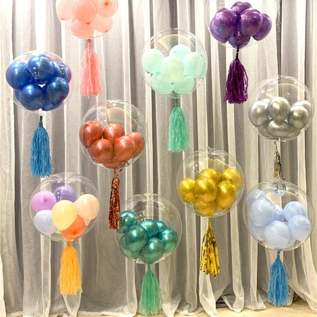 Bobo PVC Balloon Clear 20inch with 5pc Latex Color Balloons & Tassle