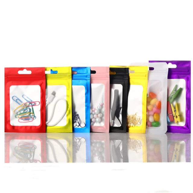 Resealable Mylar Pouch Bags Full Window Display with Euro Loop Punch Hanging Hole 10pack