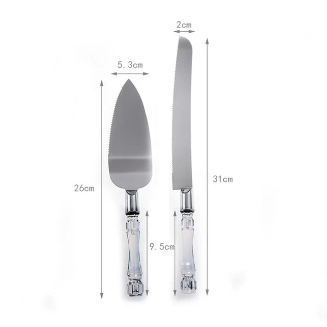 Wedding Cake Knife & Lifter 2pc Set with Crystal Plastic Handle