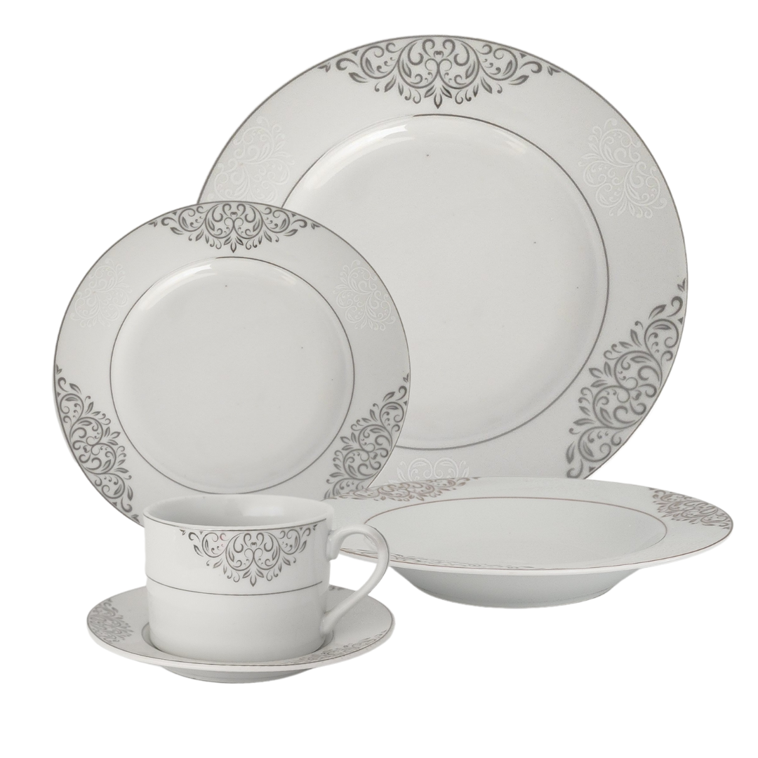 Porcelain Dinner Set 47pc Silver Flower Pattern Dinner SGN1423