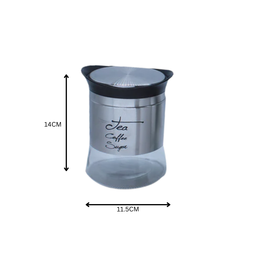 Glass Canister Set 3pc Tea/Coffee/Sugar Stainless Steel Outer SGN1777