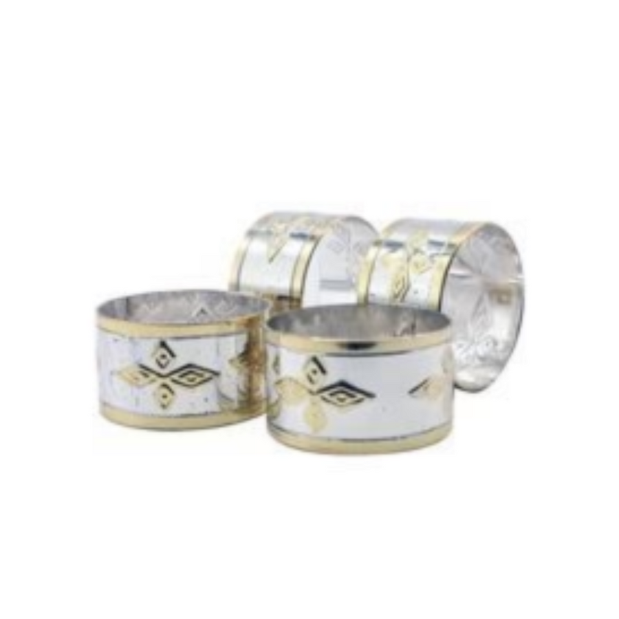 Diamond Napkin Ring Holders Stainless Steel 4pc Set SGN205