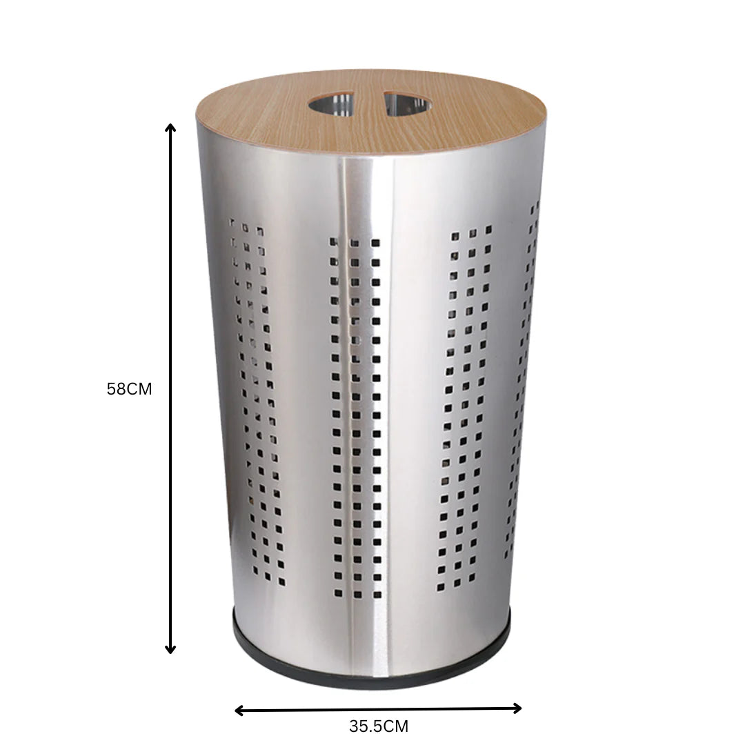 Laundry Bin Stainless Steel With Wooden Dark Brown Lid SGN2333