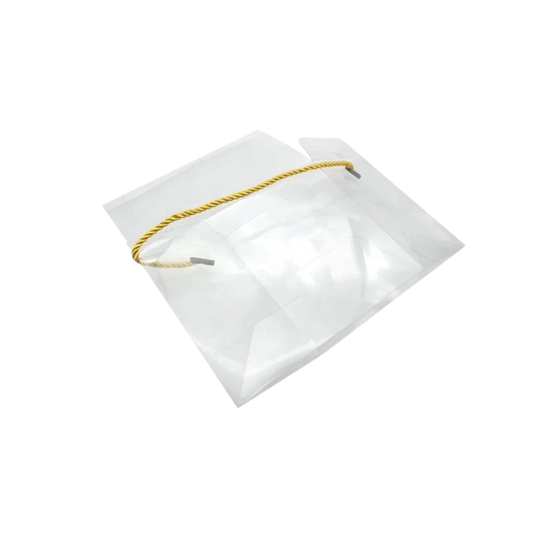 PVC Gift Box Transparent with Gold Cardboard Base & Rope String Handle 12pack