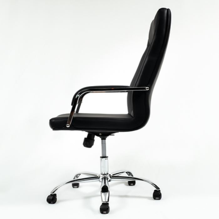 Highback Swivel & Tilt Chrome Base Black Office Chair Genuine Leather