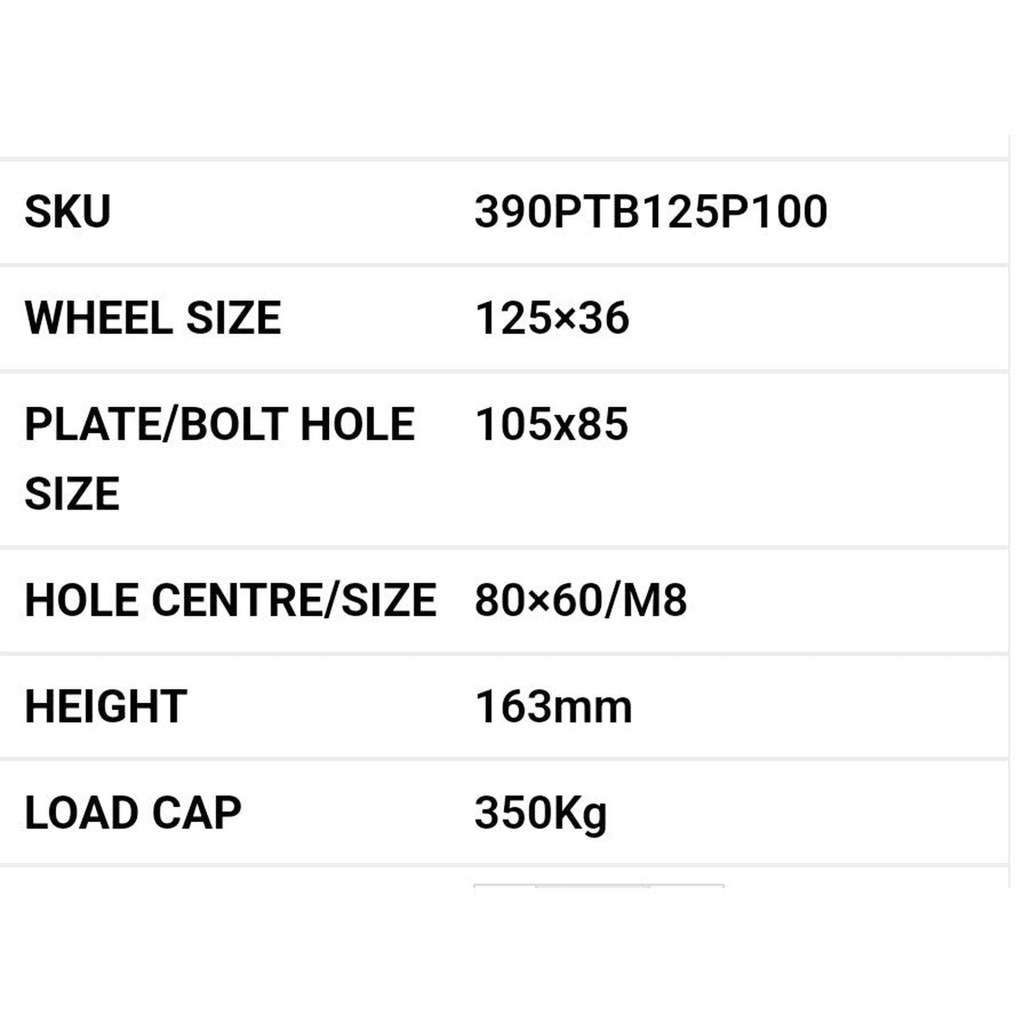 Castor Wheel 125mm Poly Swivel Plate 390PTB125P100