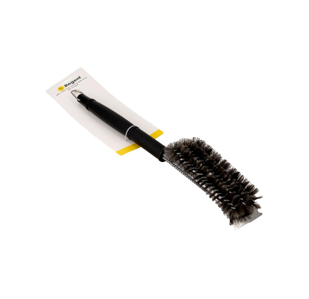 Regent 3 Way Braai Cleaning Bristle Brush with Scraper Stainless Steel 71119