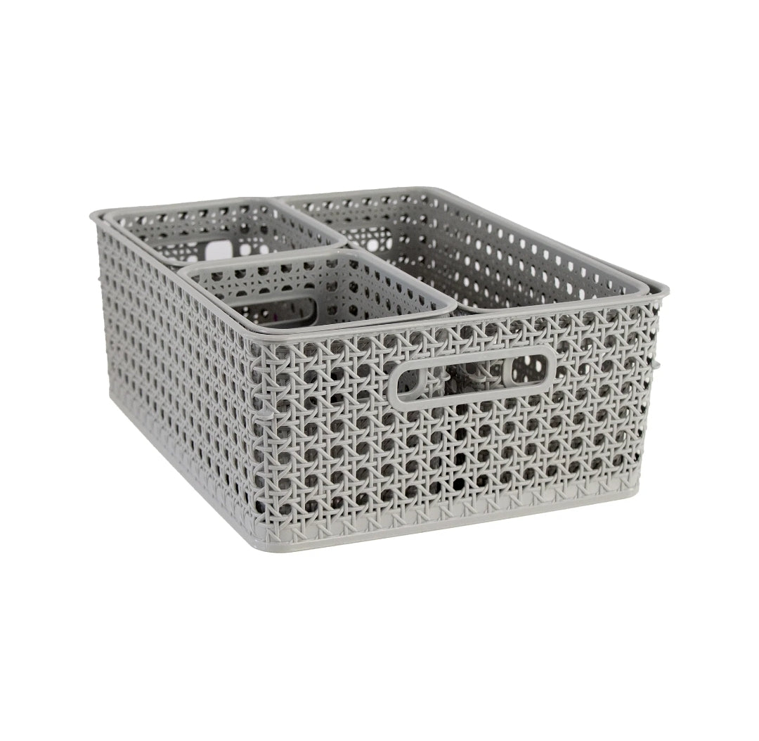 Regent Plastic Boho Basket Rectangular Basket Large Grey