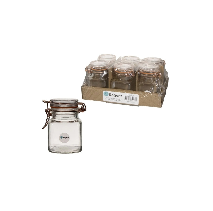 Regent Glass Square Hermetic Jars with Rose Gold Clip 100ml 6pack