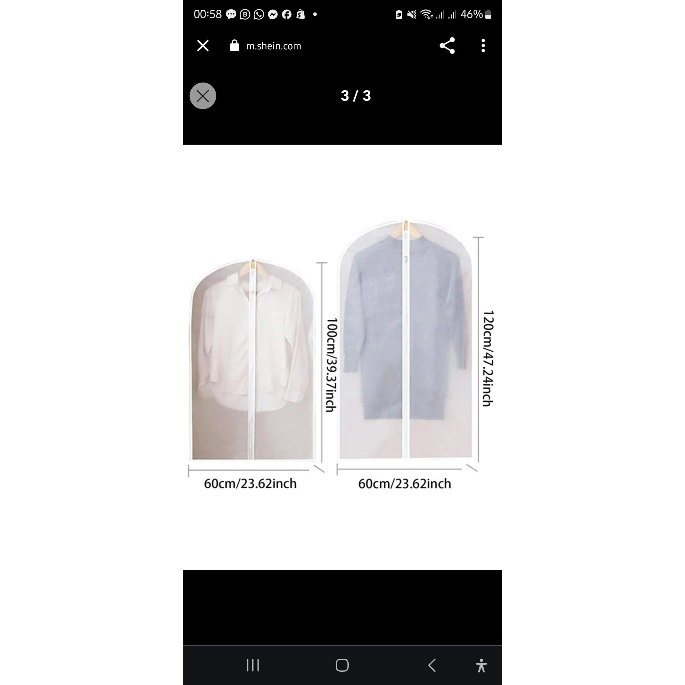 Peva Plastic Suit Cover Bag Zippered 60x120cm 1pc