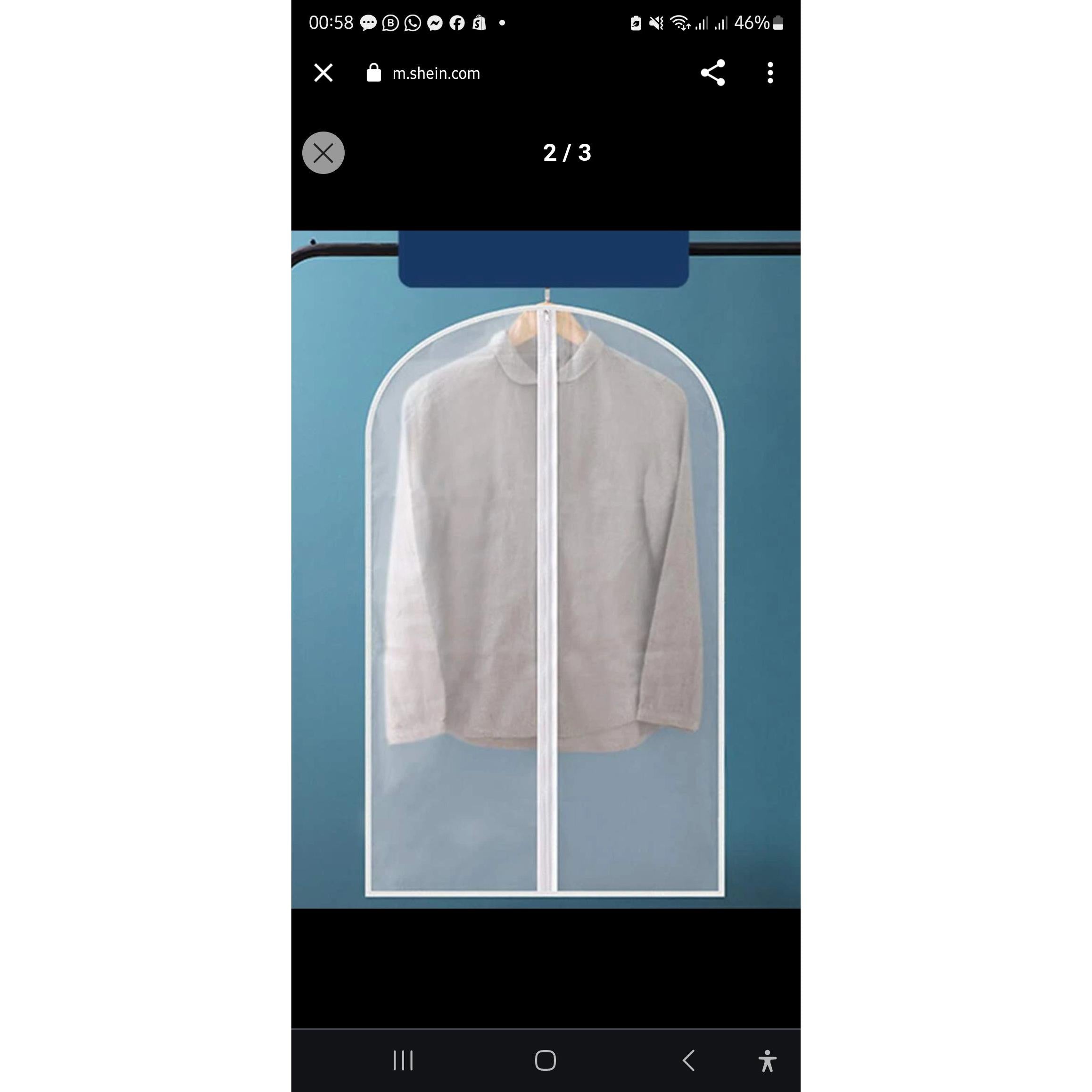 Peva Plastic Suit Cover Bag Zippered 60x120cm 1pc