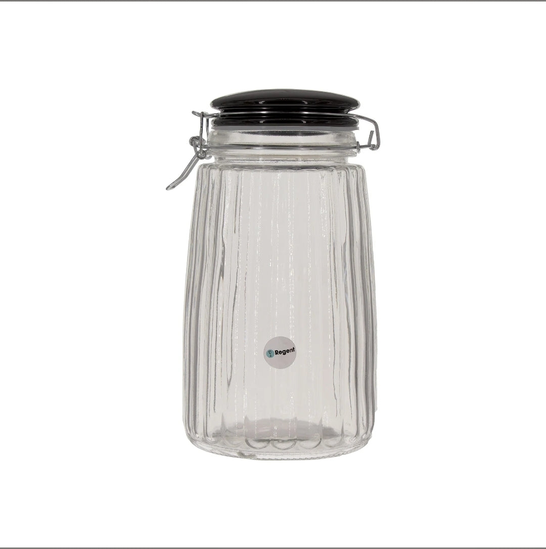 Regent Ribbed Hermetic Glass Canister 1.8L with Black Ceramic Lid