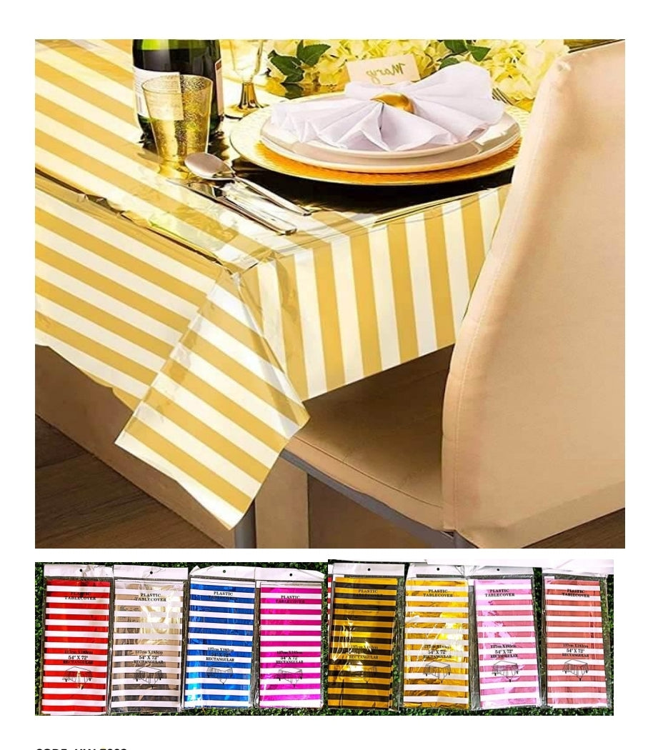 Party Table Cover 137x183cm Stripe Metallic Plastic Rectangular