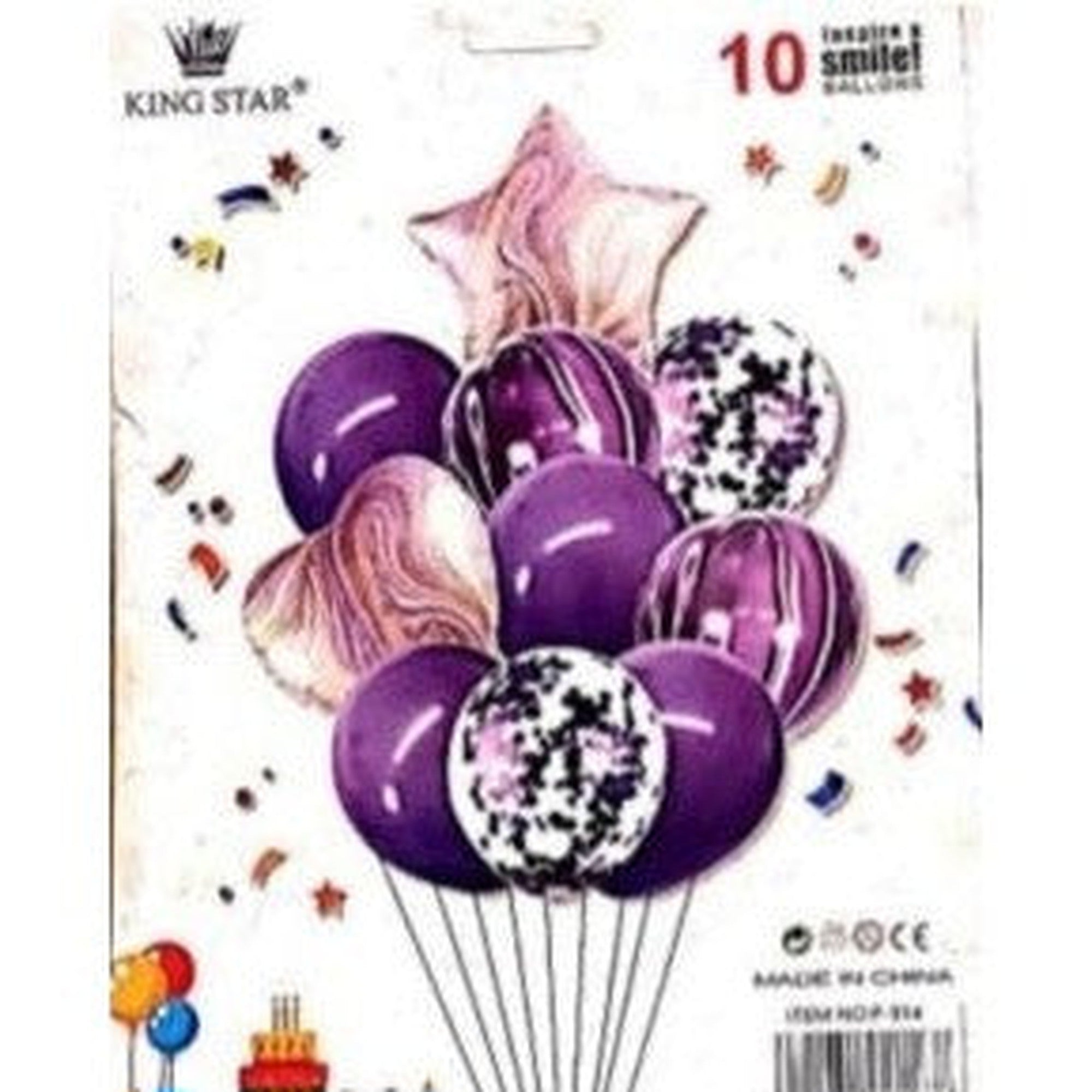 Party Star & Heart Latex Marble Balloon 10piece Set