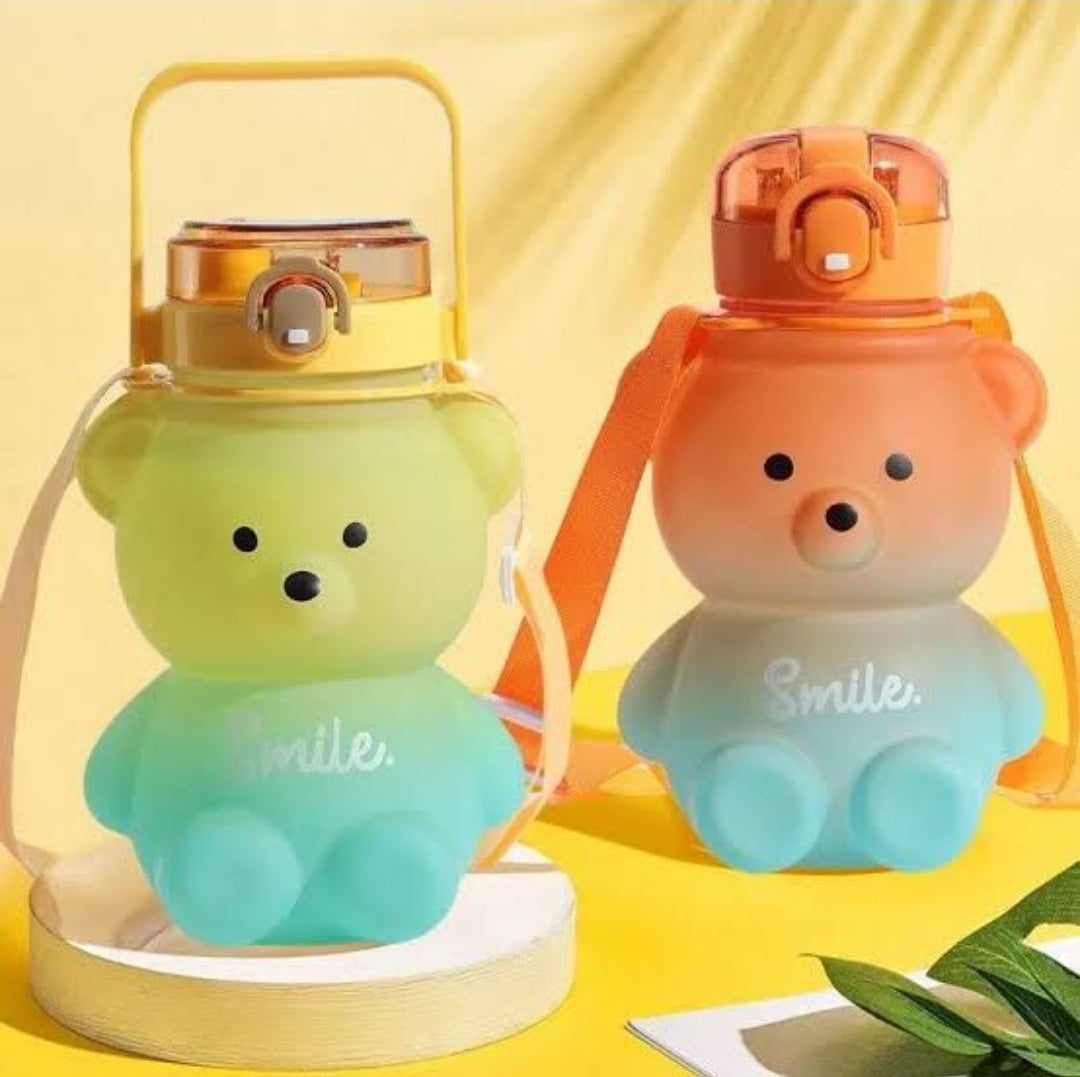 Bear Shaped Water Bottle with Built-In Straw and Carry Strap - 1.3L 2-Tone