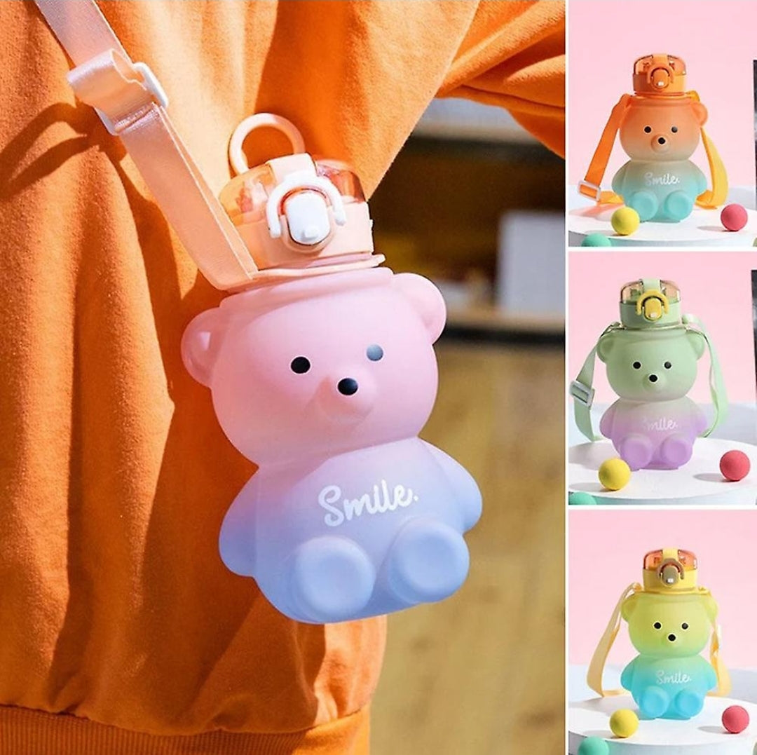 Bear Shaped Water Bottle with Built-In Straw and Carry Strap - 1.3L 2-Tone