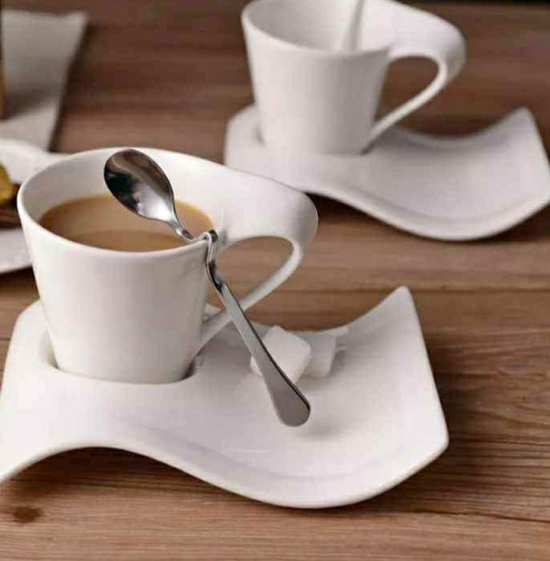 Ceramic Wave Coffee Cup & Saucer 8pc Set