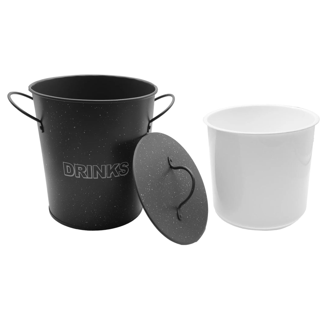 Bar Butler Ice Bucket Grey Handles & Lid with White Plastic Liner Mottled White 3L