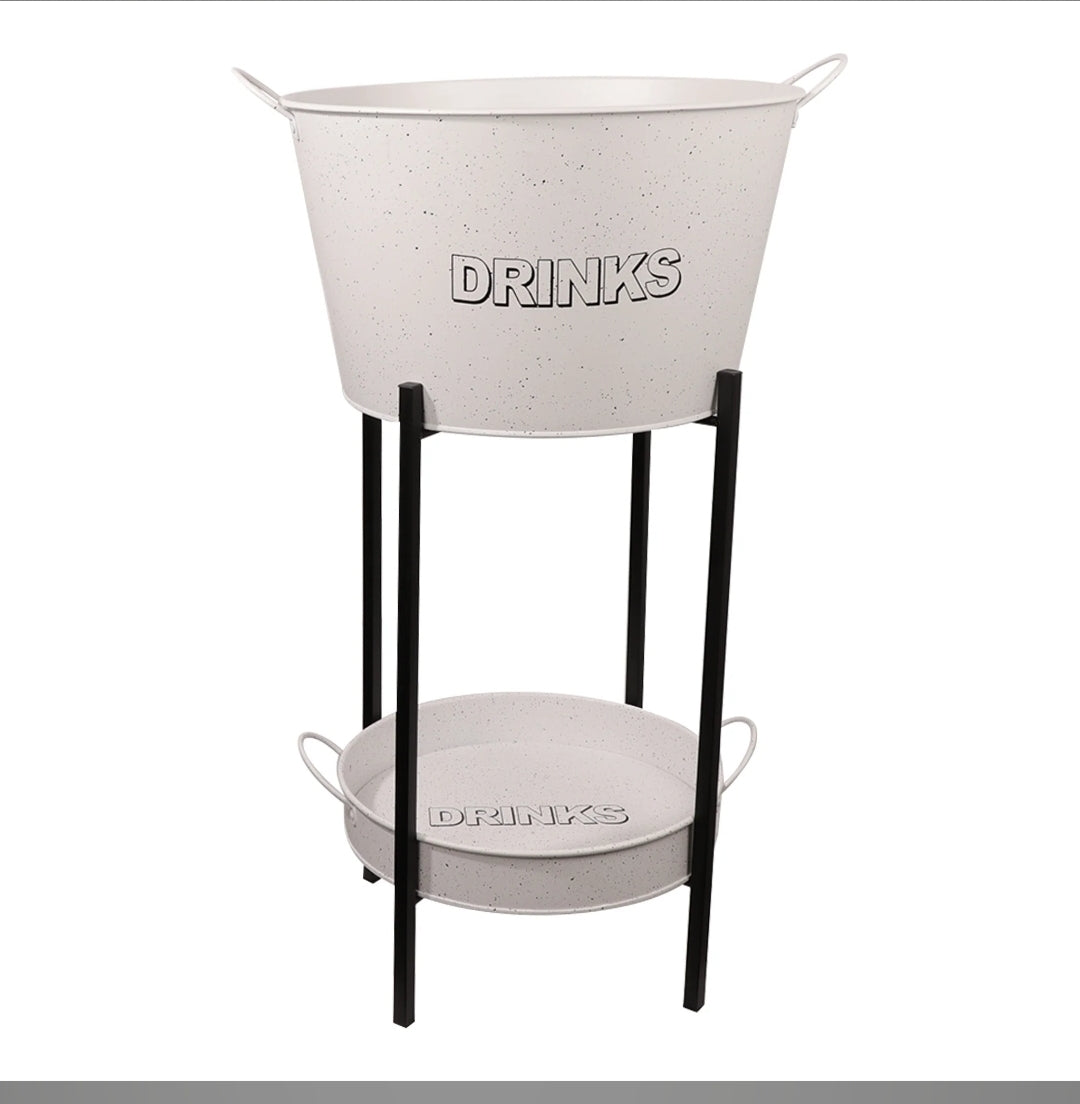 Bar Butler Wine Bucket White with Handles and Mottled Black On Black Stand