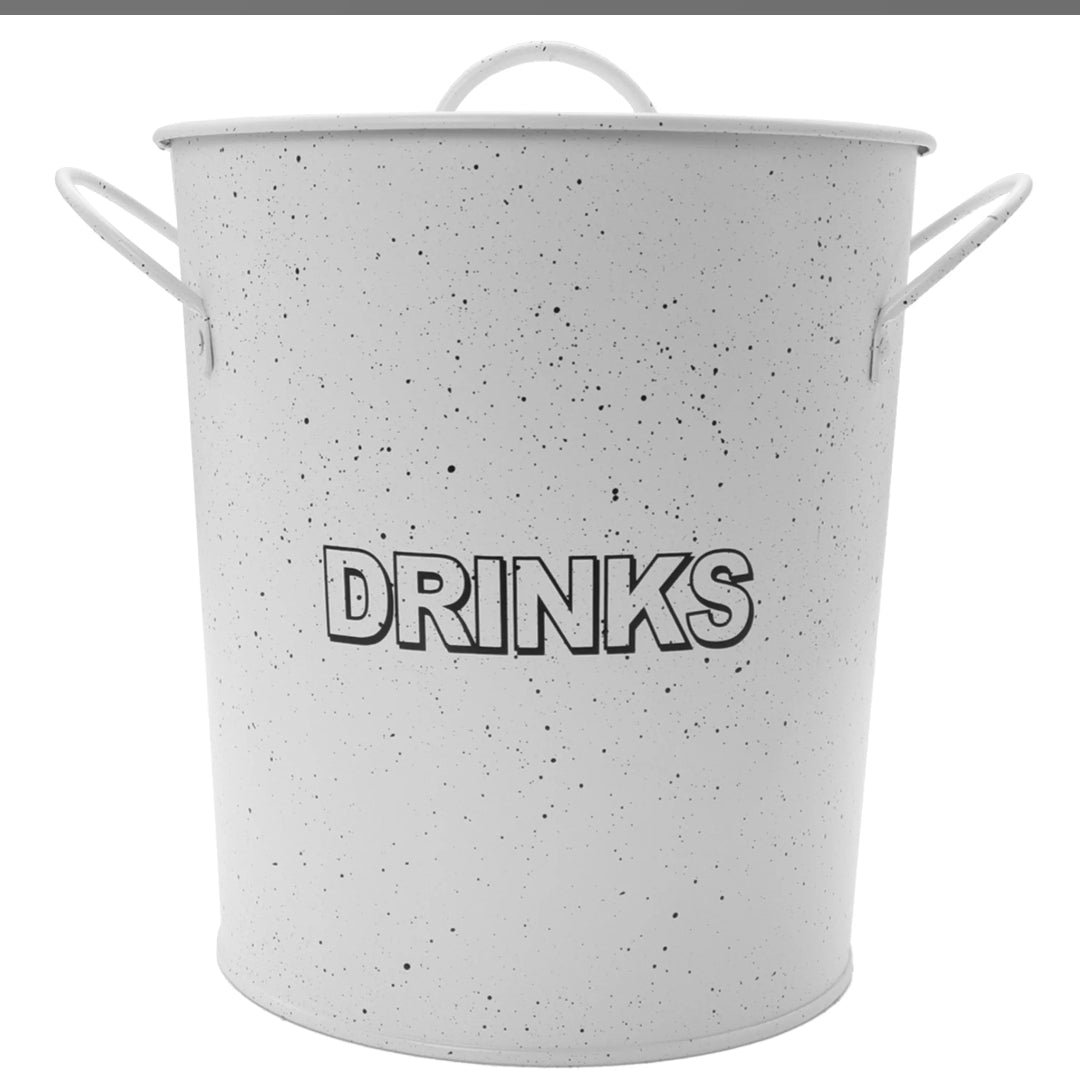 Bar Butler Ice Bucket White with Handles & Plastic Liner and Lid Mottled Black 3L