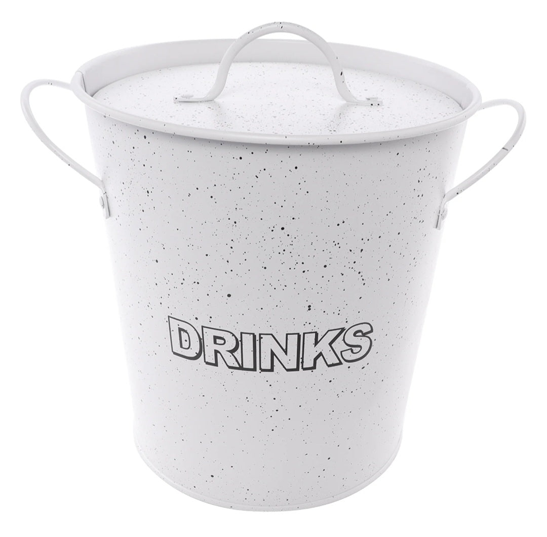 Bar Butler Ice Bucket White with Handles & Plastic Liner and Lid Mottled Black 3L