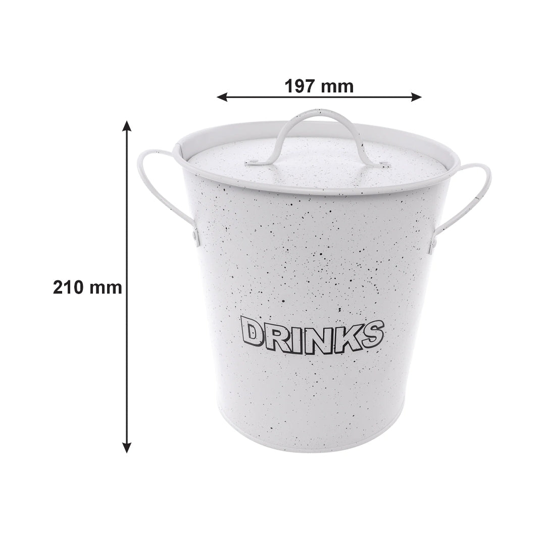 Bar Butler Ice Bucket White with Handles & Plastic Liner and Lid Mottled Black 3L