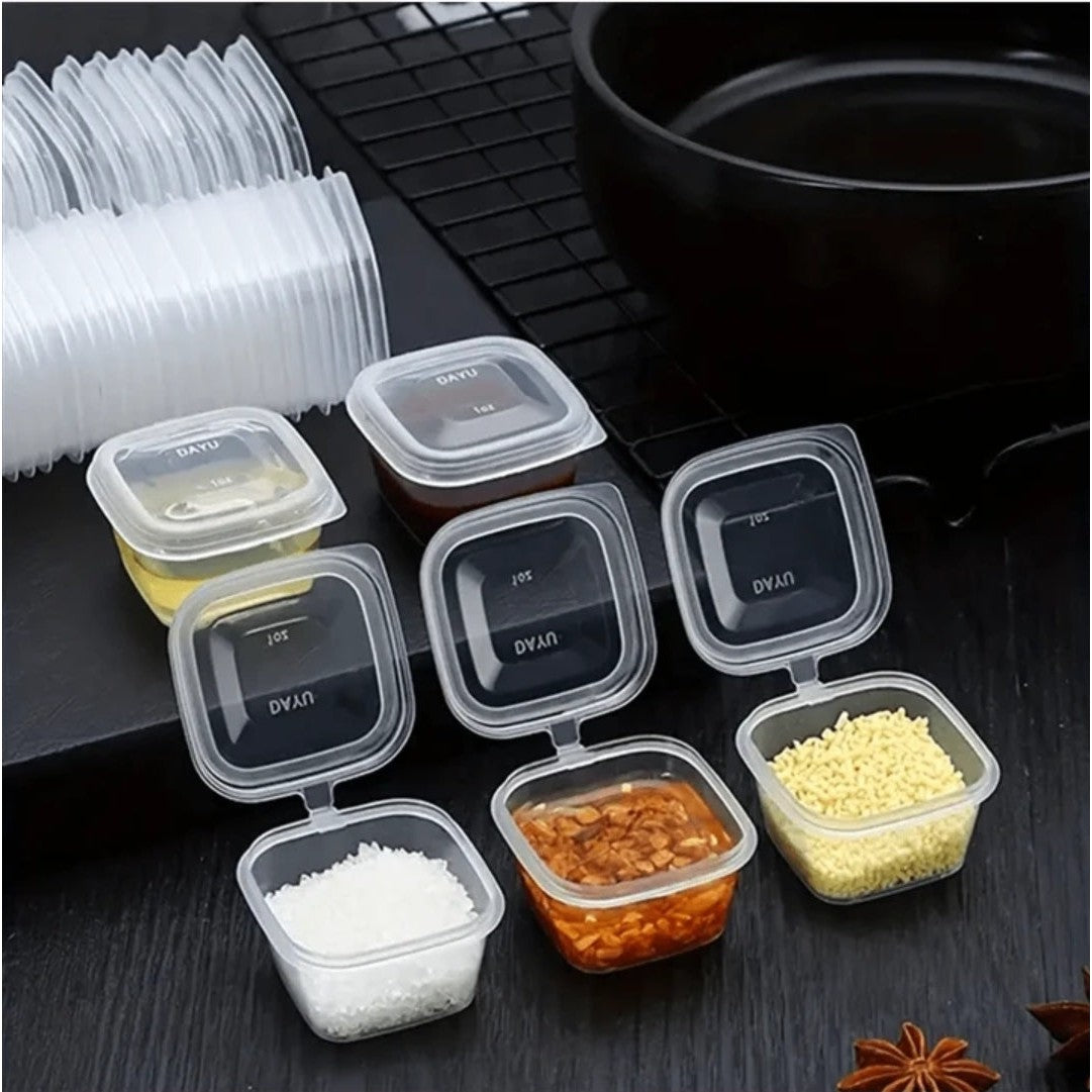 Disposable Sauce Tub Square with Hinged tight Lid 50ml 25pack