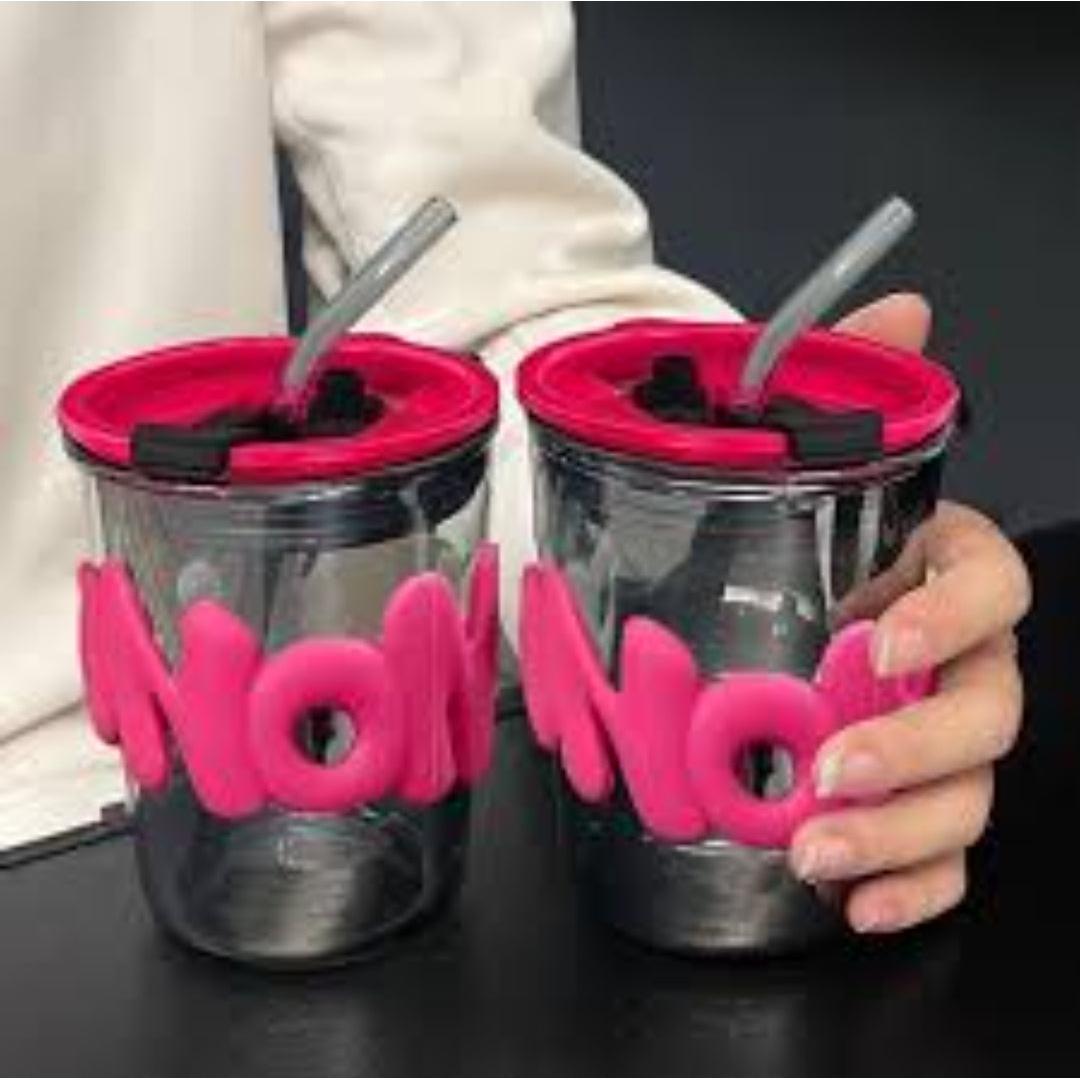 Cartoon Plastic Mug Bottle with Straw 14.5x9cm