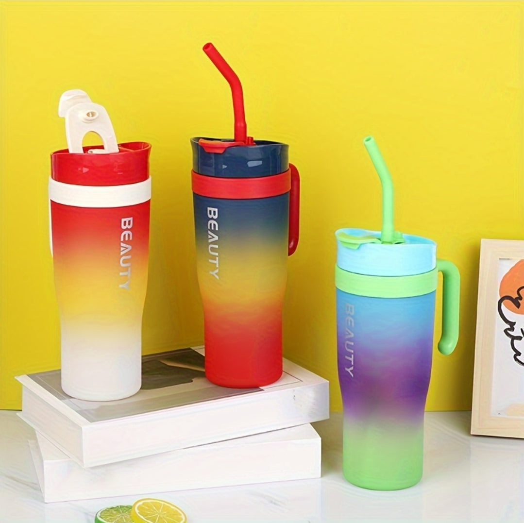 1.2L 3-Piece Water Bottles with Handle & Straw in Dazzling Colors